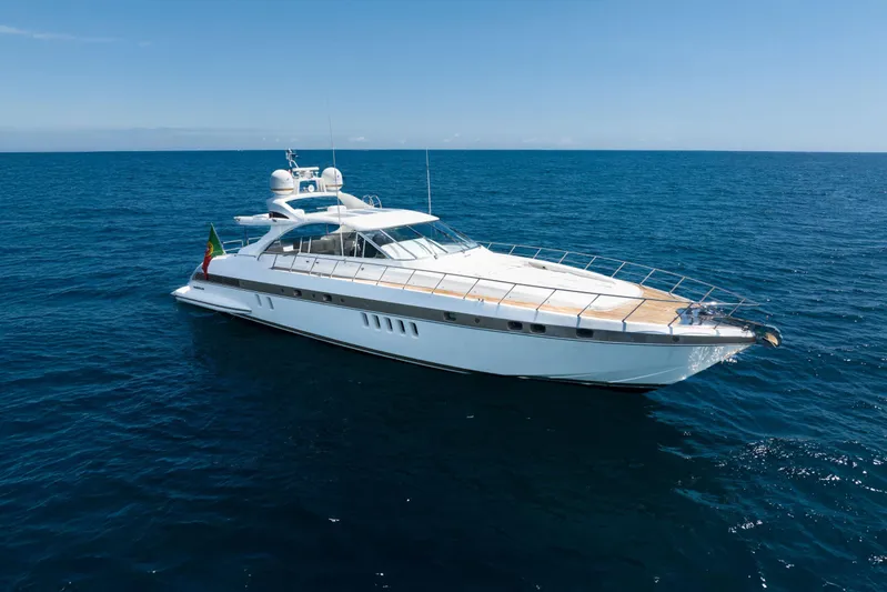  Yacht Photos Pics 2006 Mangusta 80 yacht cruising on open sea under clear blue sky.