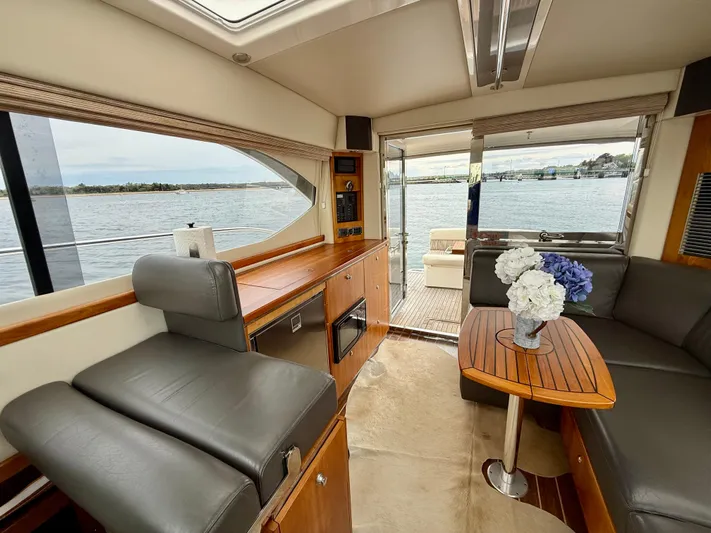  Yacht Photos Pics Interior of 2007 Riviera 3600 Sport Yacht with elegant seating and water view.