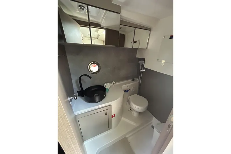  Yacht Photos Pics Modern bathroom in 2025 L'ACQUA LR350 yacht with sleek fixtures and compact design.