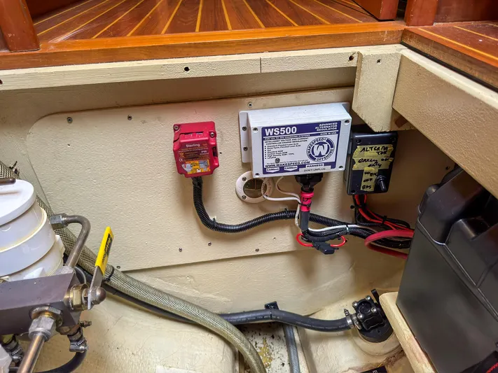 Adventure Yacht Photos Pics Electrical components in the engine room of a 2013 Antares 44i boat.