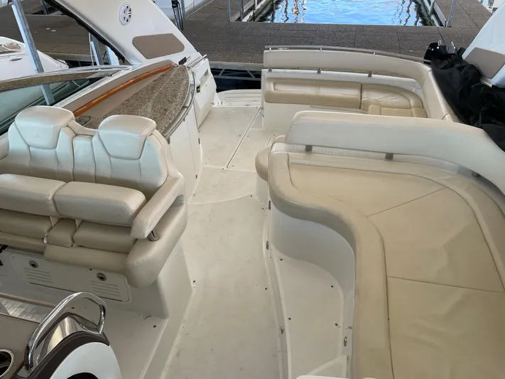  Yacht Photos Pics Luxurious seating area on a 2008 Cobalt 46 yacht with cream upholstery.