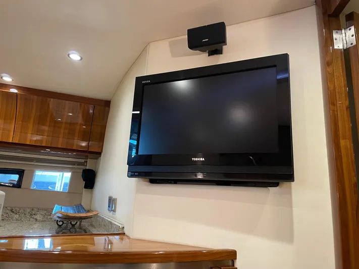  Yacht Photos Pics Flat-screen TV in the interior of a 2008 Cobalt 46 yacht.