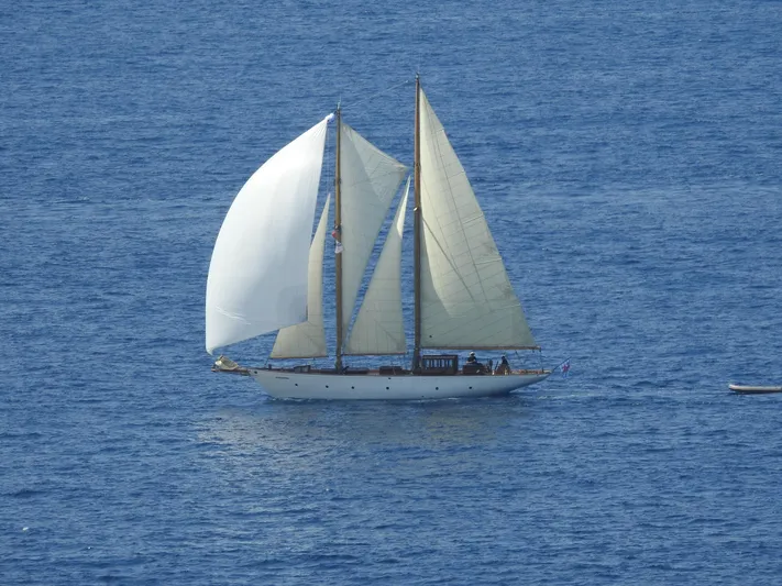 Armide Yacht Photos Pics Vintage 1938 Custom sailboat by Classic Works sailing on the open sea.