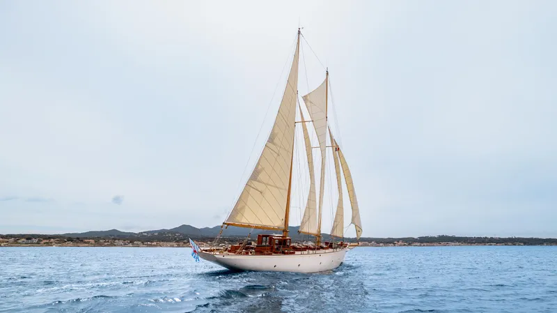 Armide Yacht Photos Pics 1938 Custom sailboat by Classic Works sailing on open water.