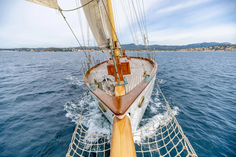 Armide Yacht Photos Pics 1938 Custom sailboat by Classic Works sailing on open water.