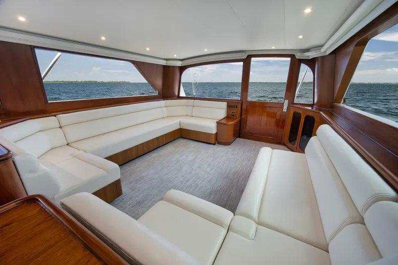 Bird Dog Yacht Photos Pics Luxurious interior of 1989 Jim Smith Custom Convertible yacht with ocean view.