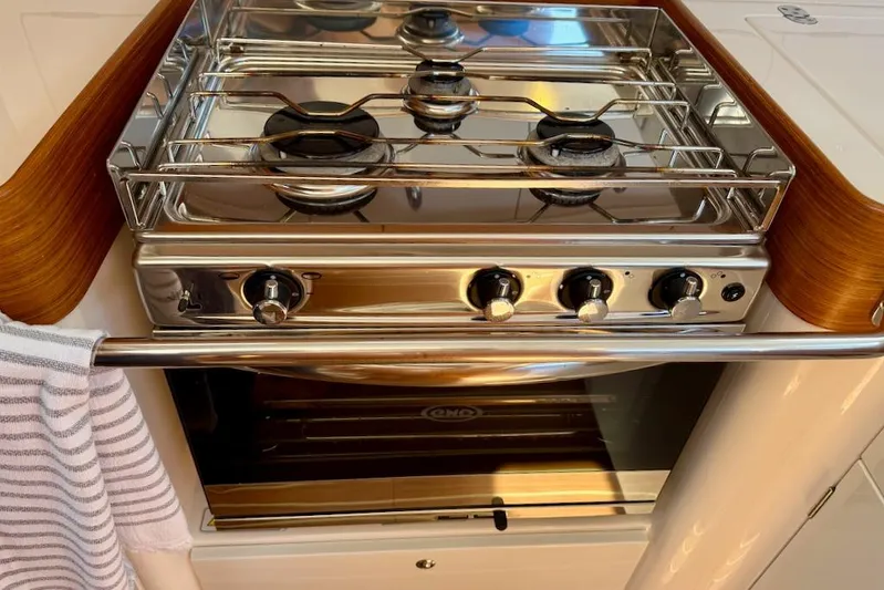 Spectre Yacht Photos Pics Stainless steel stove and oven in 2016 X-Yachts Xp38 yacht kitchen.