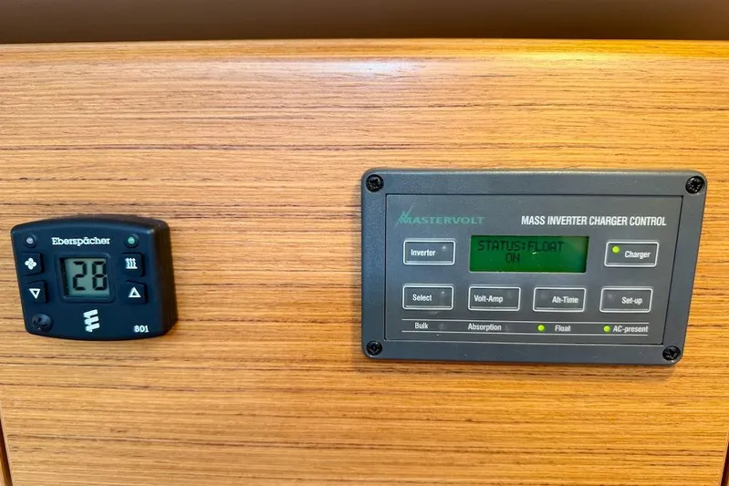 Spectre Yacht Photos Pics Control panels on 2016 X-Yachts Xp38, featuring Eberspächer and Mastervolt systems.