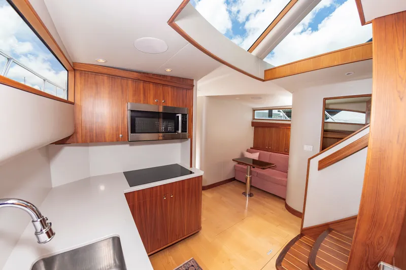 Privateer Yacht Photos Pics Interior of 2019 Jarrett Bay 67 Custom yacht with modern kitchen.