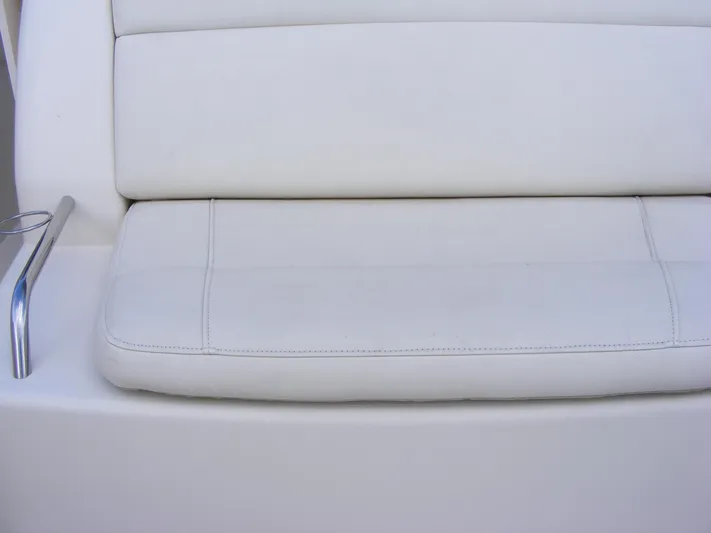  Yacht Photos Pics 2020 Cobia 350 Center Console white cushioned seat detail.