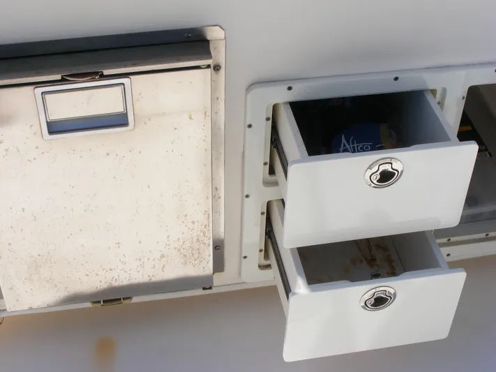  Yacht Photos Pics Storage compartments on a 2020 Cobia 350 Center Console boat.