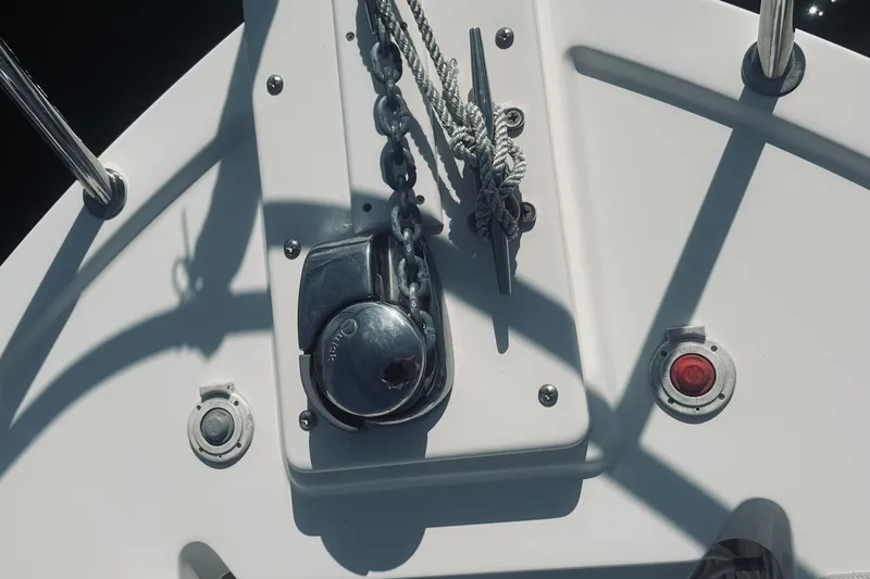 Someday Yacht Photos Pics Anchor winch and rope on 2012 Back Cove 34 boat deck.