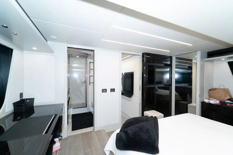  Yacht Photos Pics Luxurious interior of 2023 Absolute 62 Fly yacht with modern design and amenities.