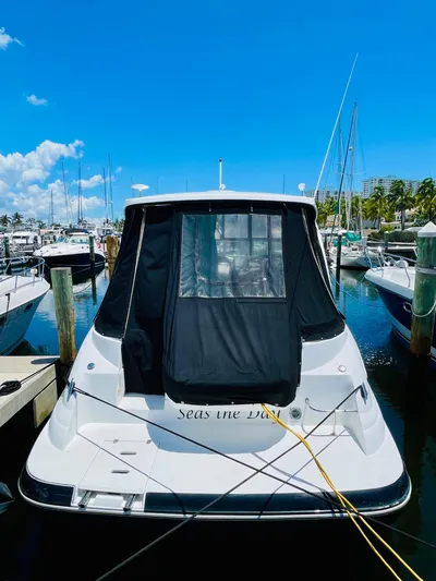 Seas The Day Yacht Photos Pics 2012 Cruisers 350 Express yacht docked at marina on a sunny day.