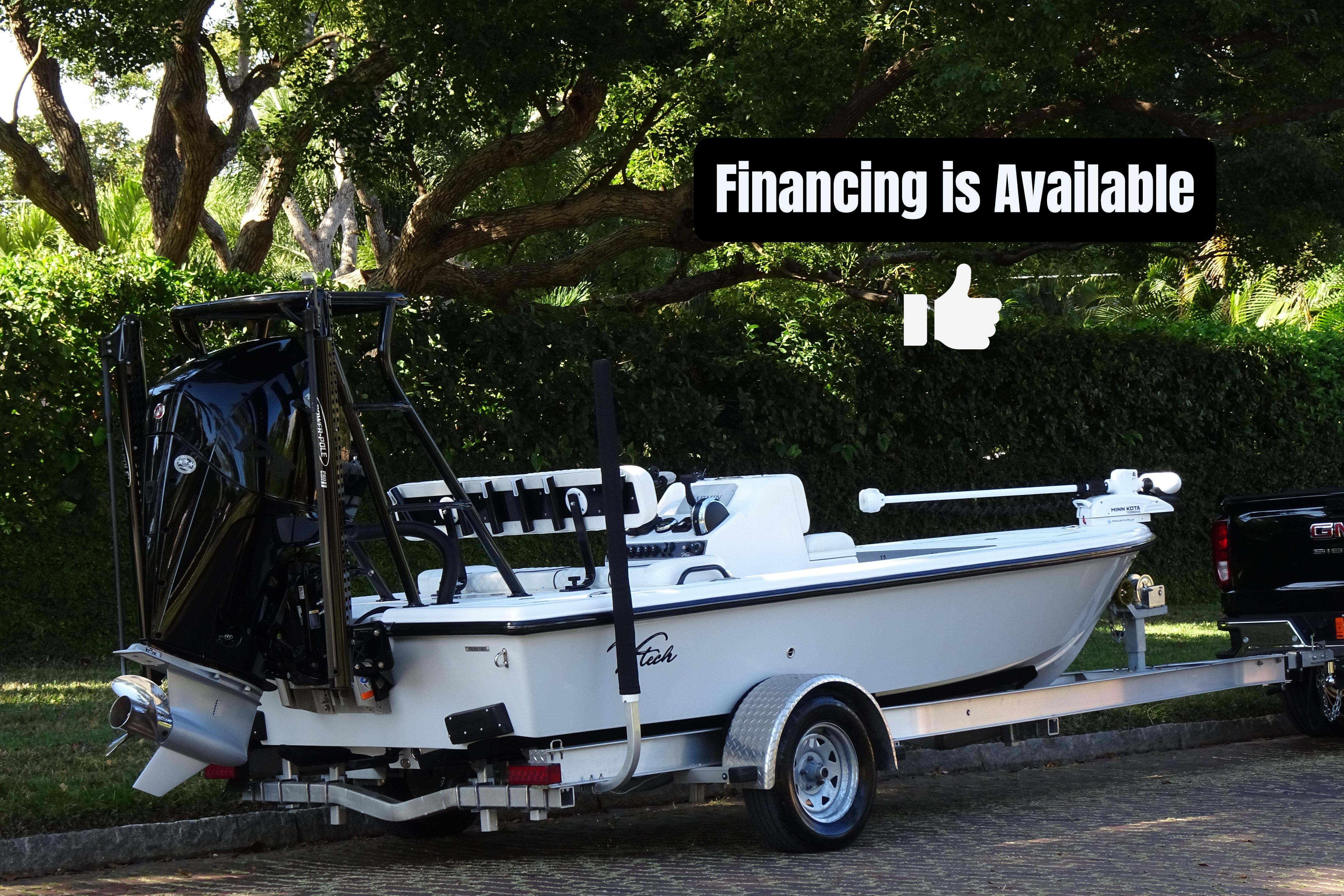 2023 Vtech 18 boat on trailer, financing available, outdoor setting.