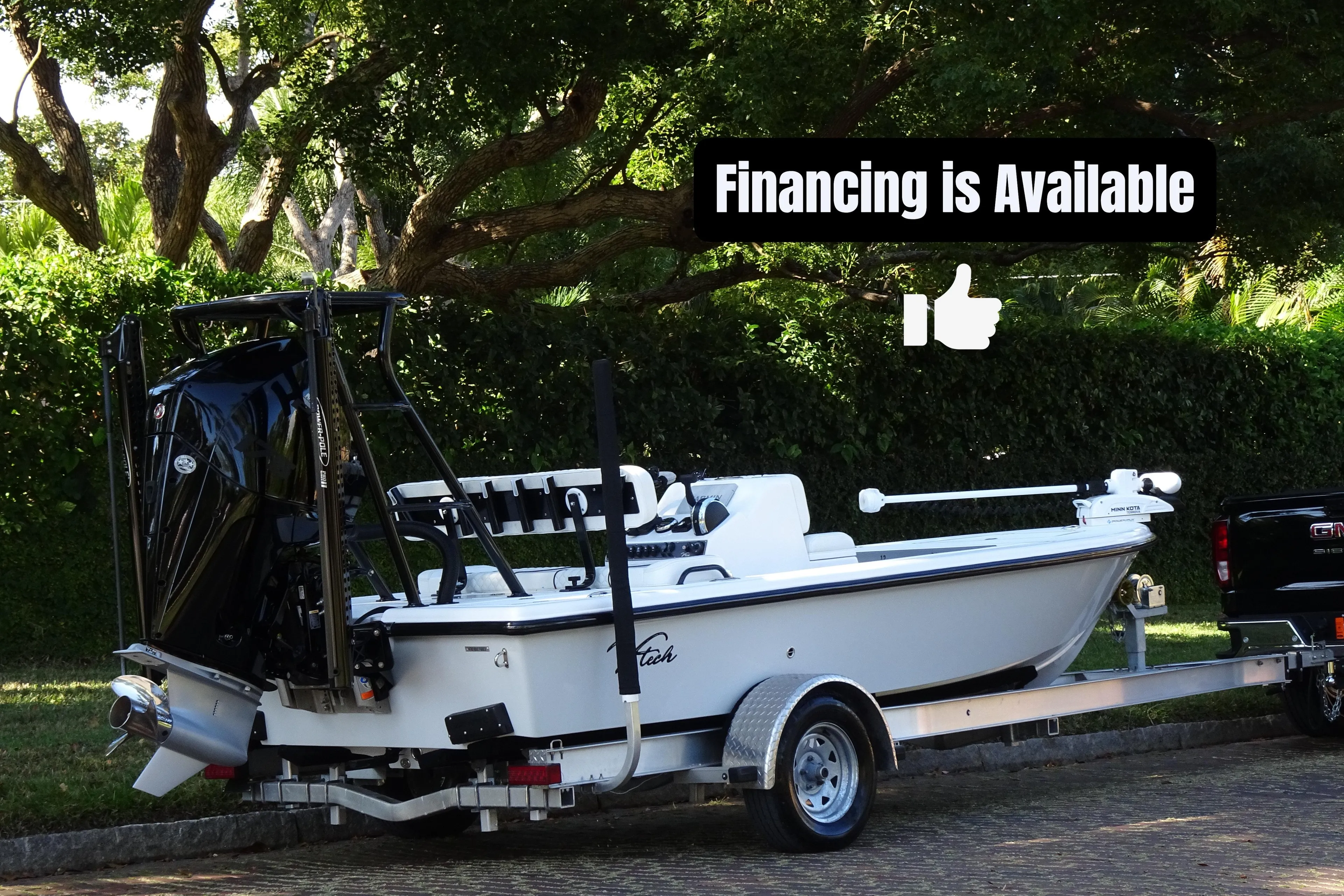 2023 Vtech 18 boat on trailer, financing available, outdoor setting.