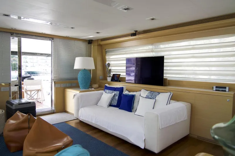 Antonina Yacht Photos Pics Luxurious interior of 2010 Ferretti Yachts 800 with modern decor and comfortable seating.
