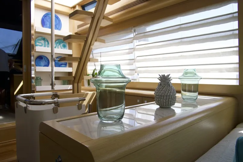 Antonina Yacht Photos Pics Luxurious interior of 2010 Ferretti Yachts 800 with elegant decor and natural light.