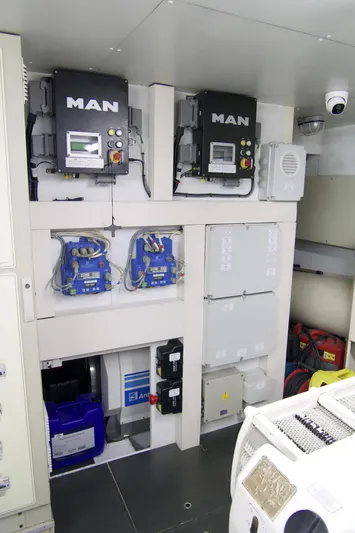 Antonina Yacht Photos Pics Engine room of 2010 Ferretti Yachts 800 with MAN control systems.