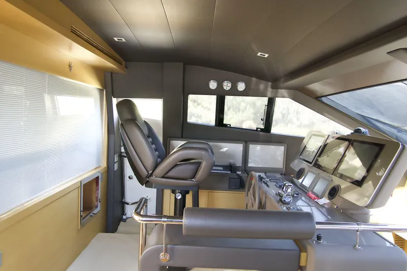 Antonina Yacht Photos Pics Pilot area of a 2010 Ferretti Yachts 800, featuring modern navigation equipment.