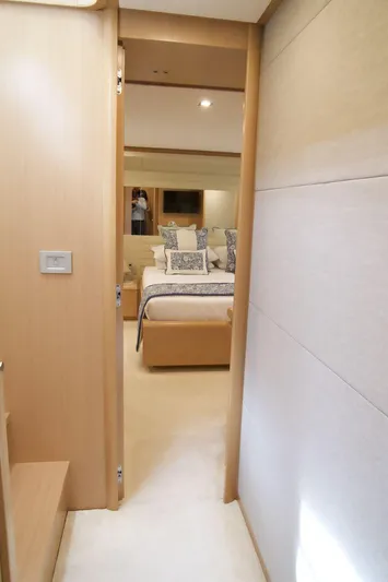 Antonina Yacht Photos Pics Interior of 2010 Ferretti Yachts 800, featuring a cozy bedroom with modern decor.