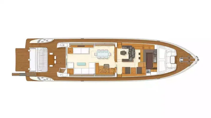Antonina Yacht Photos Pics Top view layout of 2010 Ferretti Yachts 800, showcasing interior design and deck arrangement.