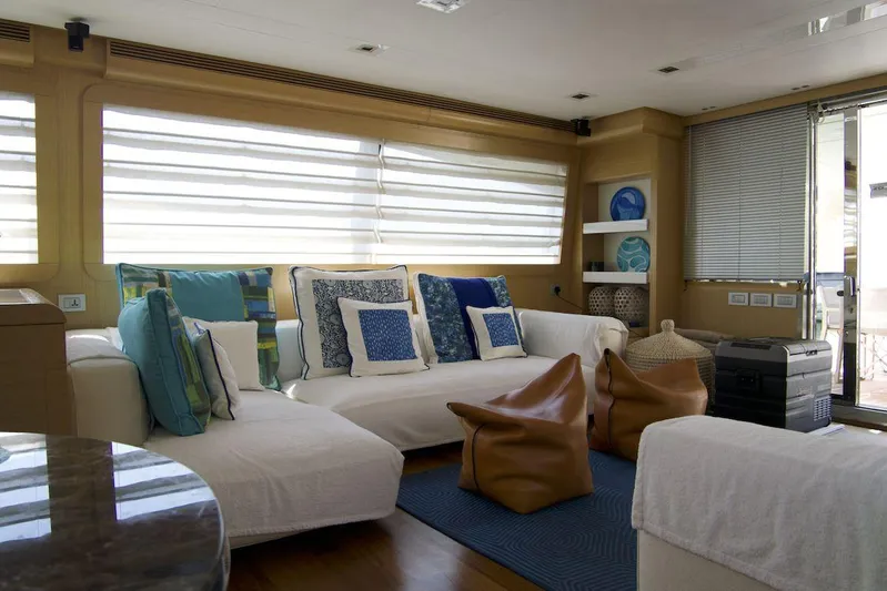 Antonina Yacht Photos Pics Luxurious interior of 2010 Ferretti Yachts 800 with elegant seating and modern decor.