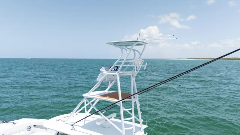  Yacht Photos Pics Freeman 43 boat tower against ocean backdrop, 2022 model.