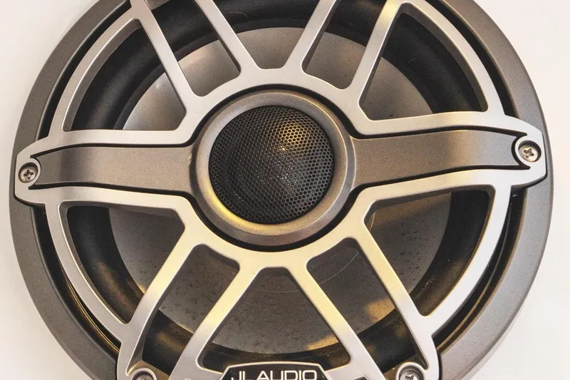 La Sirena Yacht Photos Pics Close-up of a JL Audio speaker on a 2014 Jeanneau NC 14 boat.