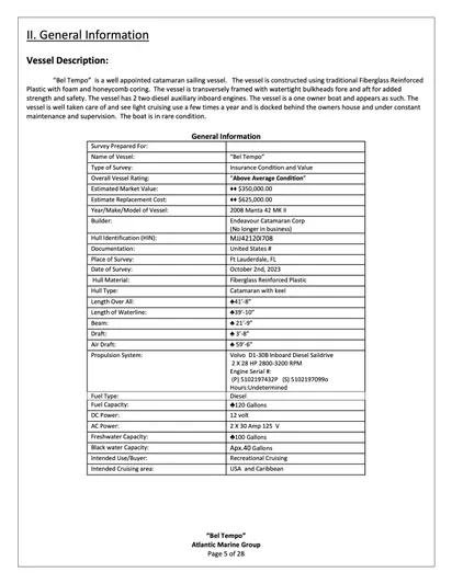 Bel Tempo Yacht Photos Pics General information page for 2008 Manta 42 MkIV catamaran, detailing specifications and vessel description.