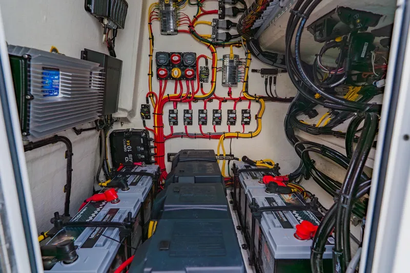  Yacht Photos Pics Electrical system of 2024 Orion 29CC boat with batteries and wiring.