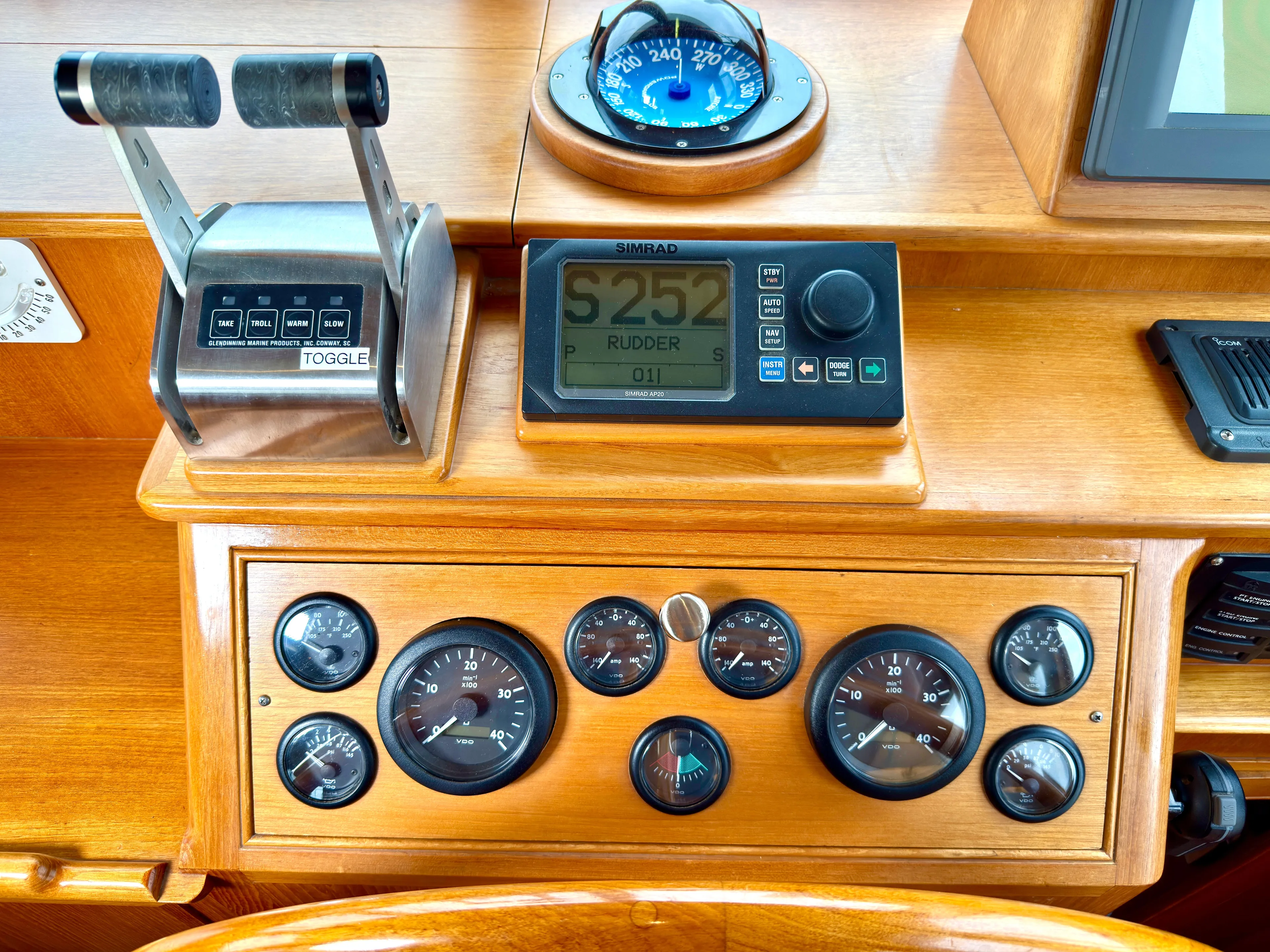 Tenacious Yacht Photos Pics Control panel of a 2003 Grand Banks Classic yacht.