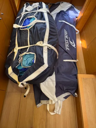  Yacht Photos Pics Sailing gear stored in a Lagoon 450 F, 2017 model, wooden interior.