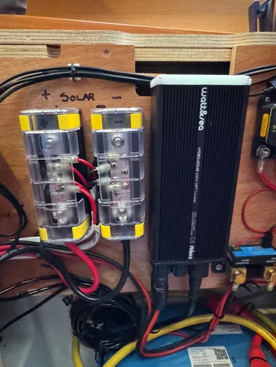  Yacht Photos Pics Electrical setup on a 2017 Lagoon 450 F yacht with solar connections.