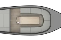 Top view of 2024 Rand Picnic 18 boat with seating and central table.