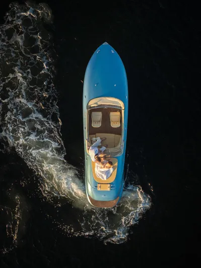  Yacht Photos Pics 2022 Seven Seas Yachts Hermes Speedster cruising on water, aerial view.