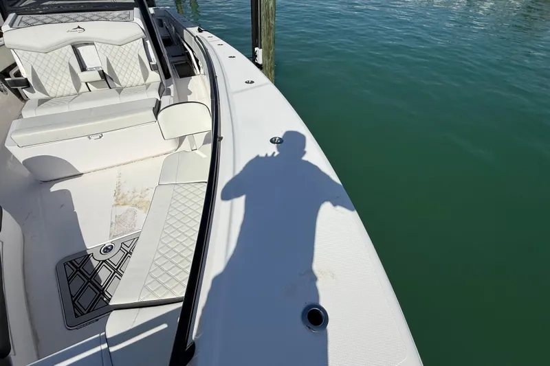  Yacht Photos Pics Shadow on a 2020 Streamline 45 boat deck by the water.
