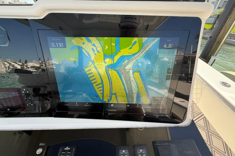  Yacht Photos Pics Boat navigation system displaying a colorful map on a Streamline 45, 2020 model.