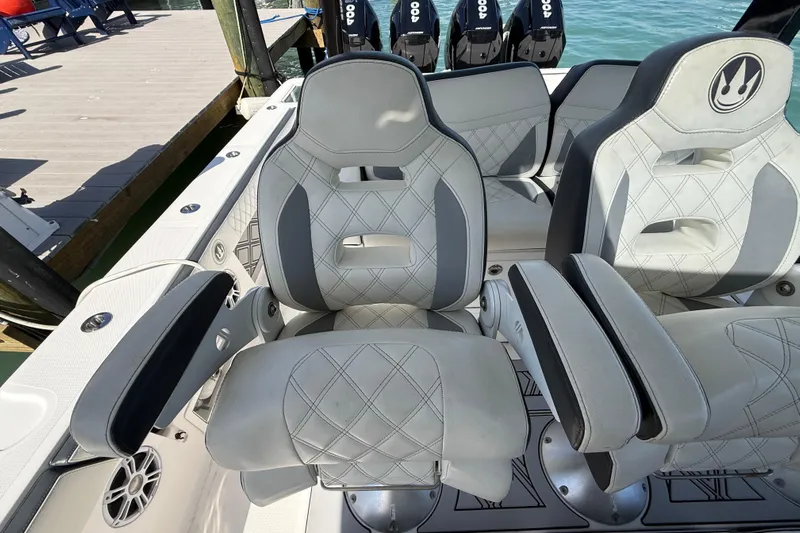  Yacht Photos Pics Luxury seating on a 2020 Streamline 45 boat, featuring stylish design and comfort.
