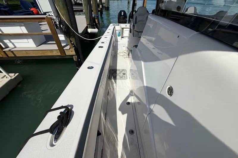  Yacht Photos Pics 2020 Streamline 45 boat docked, showcasing sleek white deck and modern design.