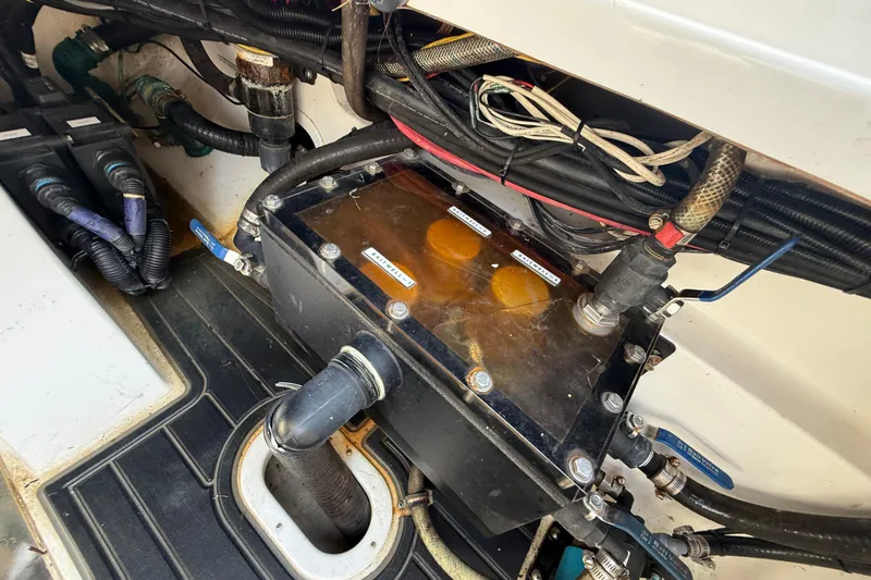  Yacht Photos Pics Engine compartment of 2020 Streamline 45 boat, showcasing wiring and components.