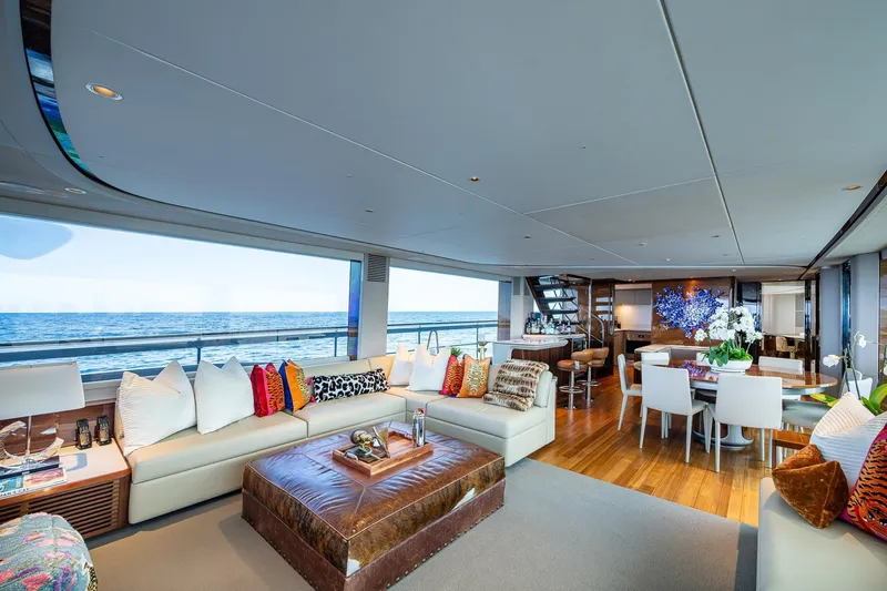  Yacht Photos Pics Luxurious interior of 2022 Princess X95 yacht with elegant seating and ocean view.