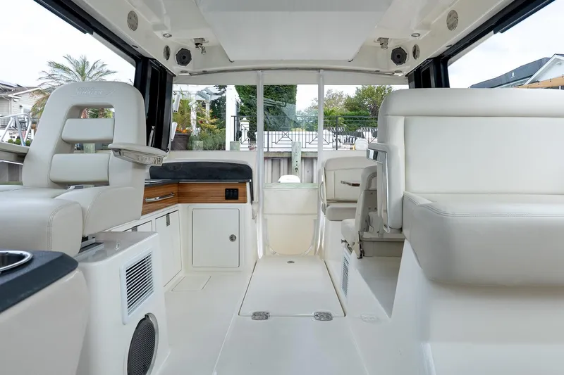  Yacht Photos Pics Luxurious interior of 2024 Boston Whaler 405 Conquest boat with plush seating and modern design.