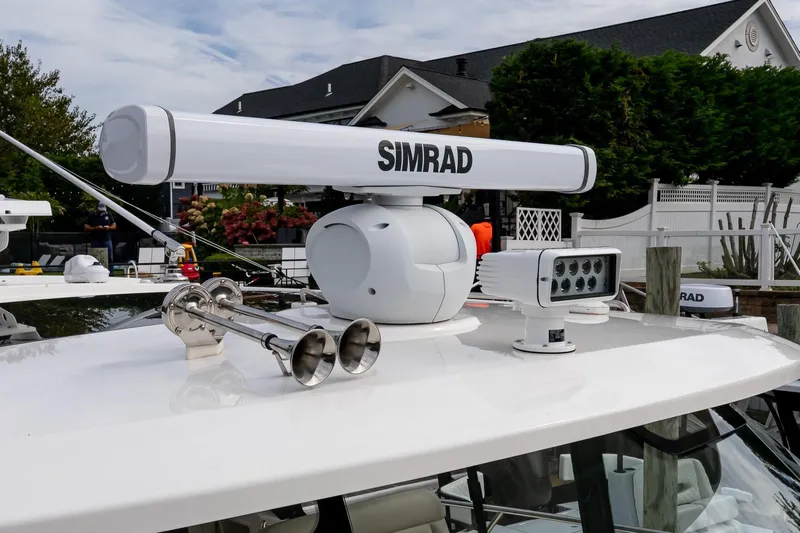  Yacht Photos Pics 2024 Boston Whaler 405 Conquest radar and equipment on deck.