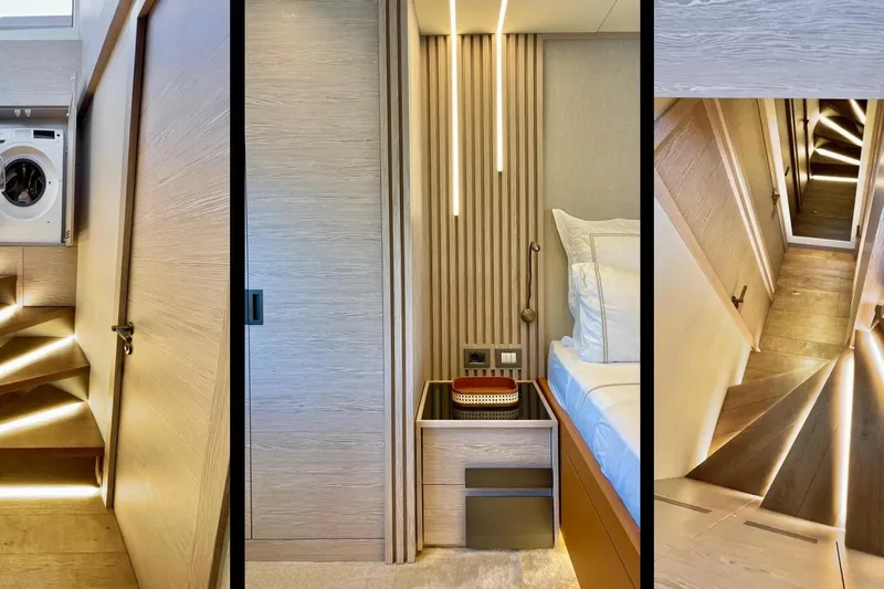  Yacht Photos Pics Luxurious interior of 2023 Numarine 22 XP yacht featuring modern design and ambient lighting.