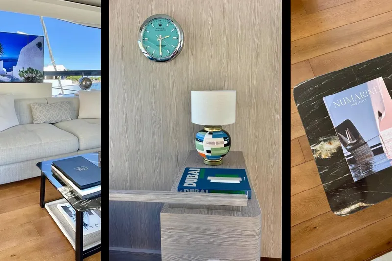  Yacht Photos Pics Luxurious interior of 2023 Numarine 22 XP yacht with elegant decor and modern furnishings.