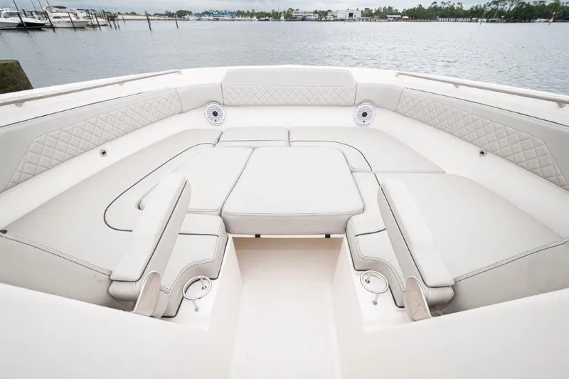 Silver Lining Yacht Photos Pics 2023 Pursuit DC 365 Dual Console boat with spacious seating and elegant design.