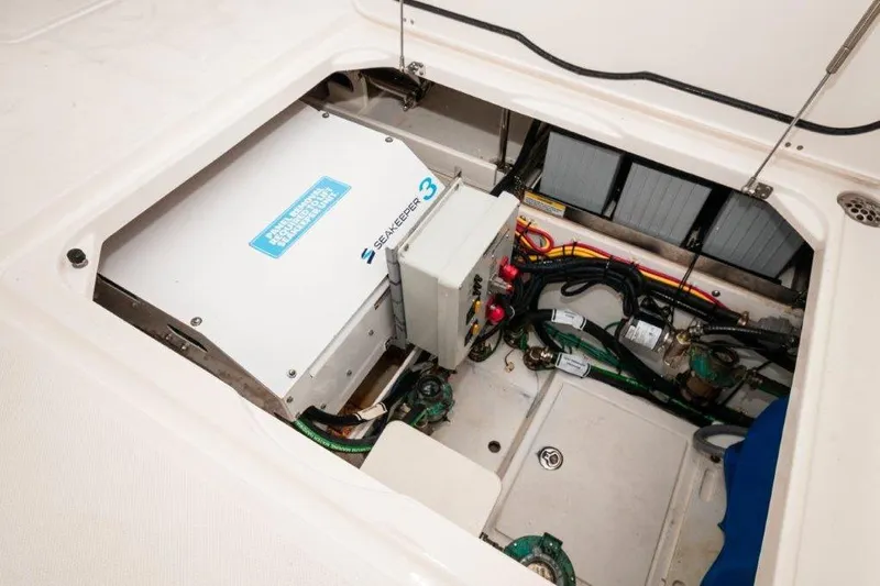 Silver Lining Yacht Photos Pics 2023 Pursuit DC 365 Dual Console engine compartment with Seakeeper 3 stabilizer system.