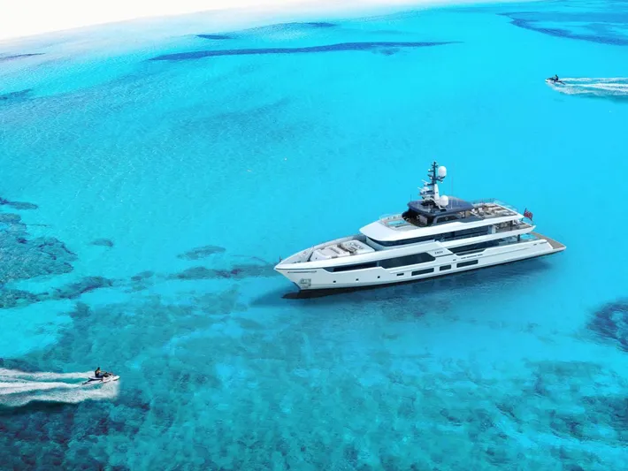  Yacht Photos Pics Luxurious 2026 Siman Yachts ENZO cruising in clear turquoise waters.