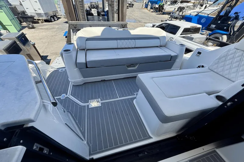  Yacht Photos Pics 2023 Regal 36 XO boat interior with luxurious seating and modern design.